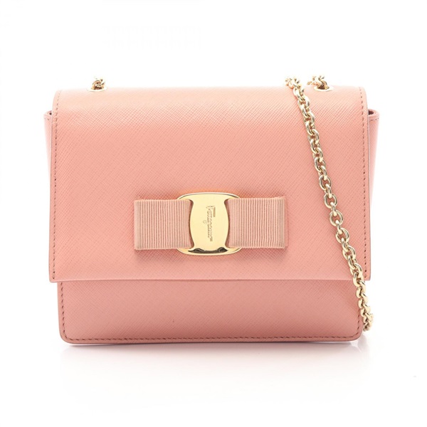 Salvatore Ferragamo Vara Ribbon Pouch chain crossbody Shoulder Bag leather Pink