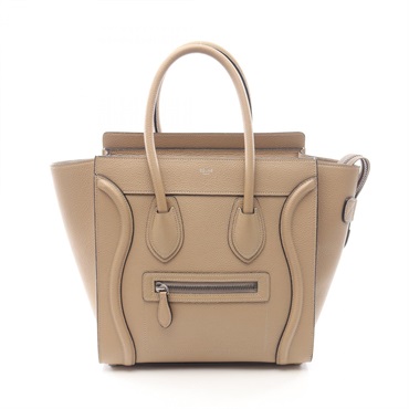 CELINE Luggage Micro Shopper Handbag leather Beige Used Women