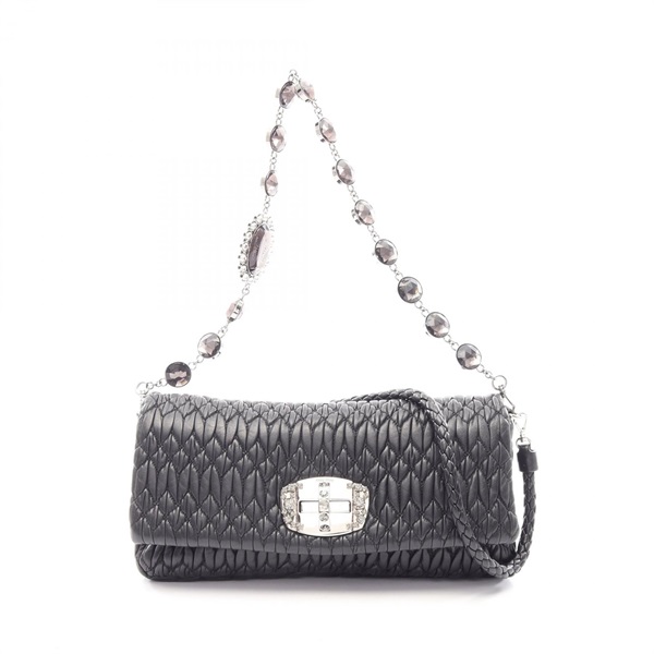Miu Miu NAPPA CRYSTAL Matelasse Shoulder Bag RP0233 leather Black Used Women