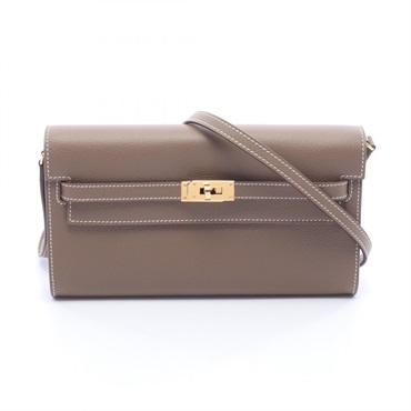 HERMES Kelly to go Shoulder crossbody Bag W Evercolor leather Etoupe Used GHW