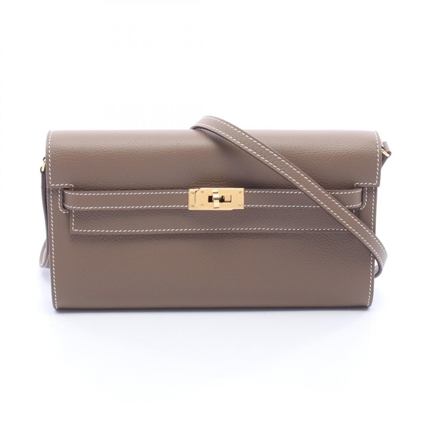 HERMES Kelly to go Shoulder crossbody Bag W Evercolor leather Etoupe Used GHW