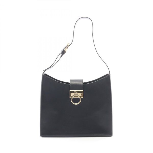 Salvatore Ferragamo Gancini Shoulder Bag leather Black Used Women GHW