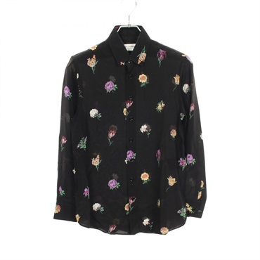SAINT LAURENT PARIS Floral print long sleeve Shirt Top #38 silk Black Used mens