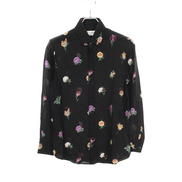 SAINT LAURENT PARIS Floral print long sleeve Shirt Top #38 silk Black Used mens