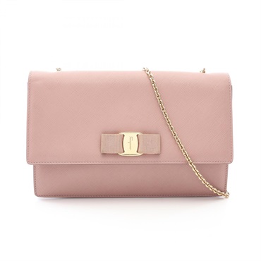 Salvatore Ferragamo Vara ribbon Chain Shoulder Bag leather Pink Used Women GHW