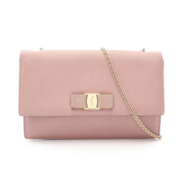 Salvatore Ferragamo Vara ribbon Chain Shoulder Bag leather Pink Used Women GHW