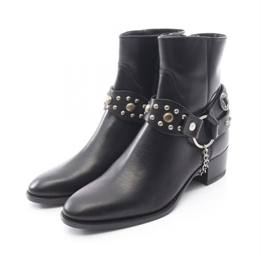 SAINT LAURENT PARIS Wyatt Chain Stud Short boots leather Black #38 Used Women