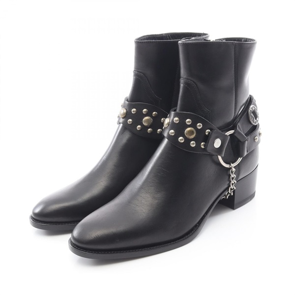SAINT LAURENT PARIS Wyatt Chain Stud Short boots leather Black #38 Used Women