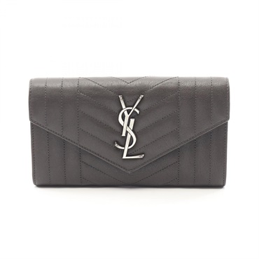 SAINT LAURENT PARIS college Bifold purse 437469 leather Gray Used Women YSL