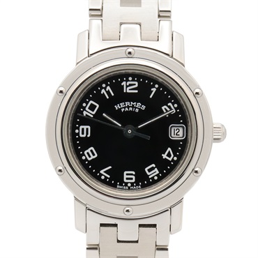 HERMES Clipper Wrist Watch CL4.210 Quartz Stainless Steel Black Used Women