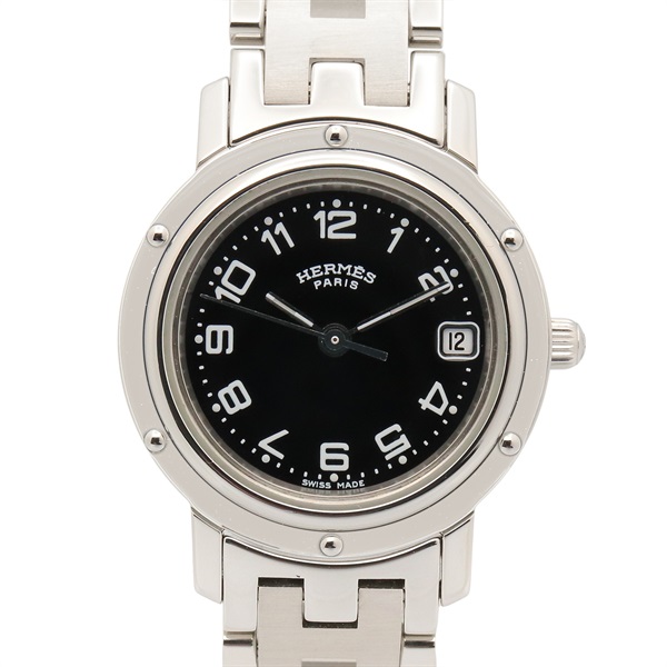 HERMES Clipper Wrist Watch CL4.210 Quartz Stainless Steel Black Used Women