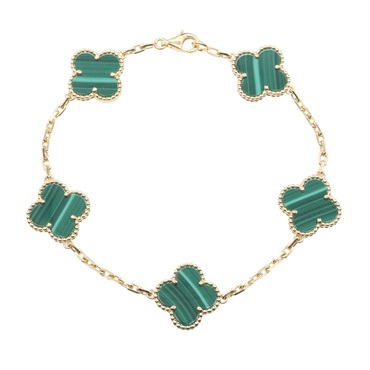 Van Cleef & Arpels Vintage Alhambra 5P Bracelet VCARL80900 18KYG Malachite Green