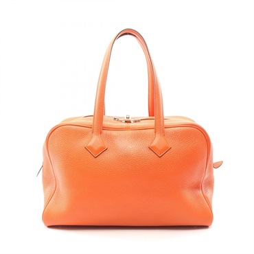 HERMES Victoria 35 Shoulder Handbag Clemence leather Orange Poppy SHW Used T