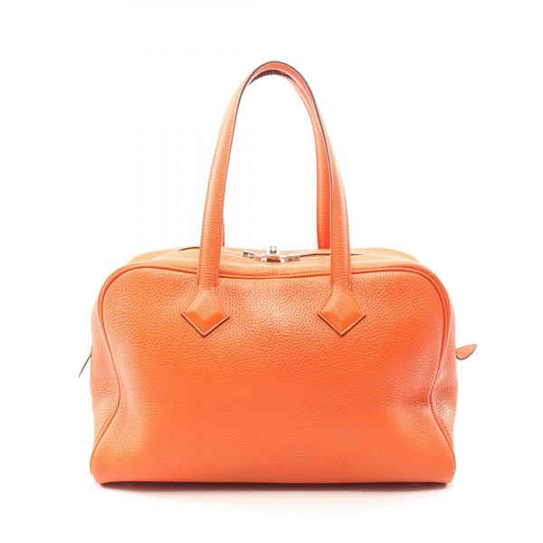 HERMES Victoria 35 Shoulder Handbag Clemence leather Orange Poppy SHW Used T