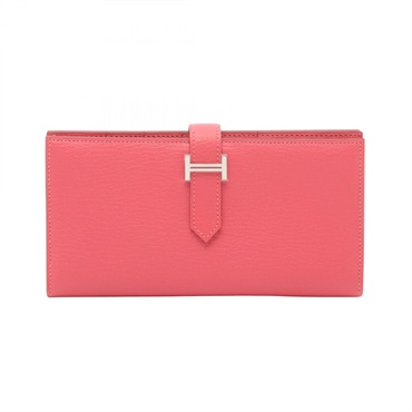 HERMES Bearn Soufflet Bifold Purse Wallet 039078CK leather Rose azalee SHW Used