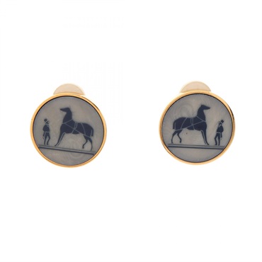 HERMES Corozo Earring Gold Plated Gold Gray Used Women