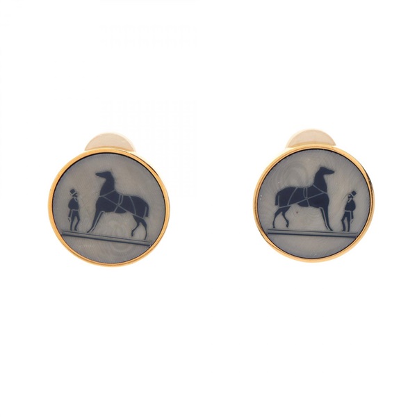 HERMES Corozo Earring Gold Plated Gold Gray Used Women