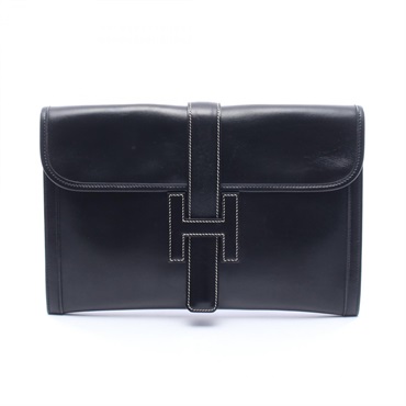 HERMES Jige PM Business Clutch Bag Box calf leather Calfskin Black Used Women