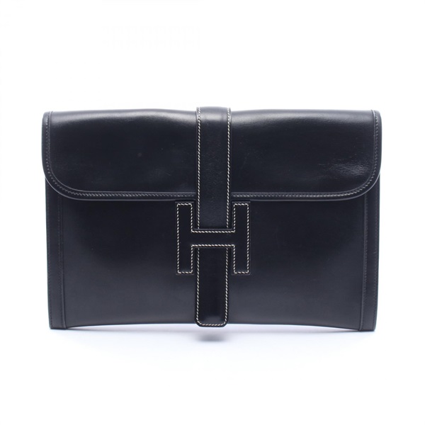 HERMES Jige PM Business Clutch Bag Box calf leather Calfskin Black Used Women