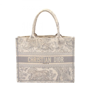 Christian Dior BOOK TOTE Medium Bag canvas Beige Gray Used Women logo