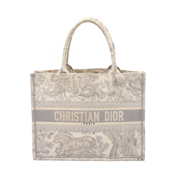 Christian Dior BOOK TOTE Medium Bag canvas Beige Gray Used Women logo