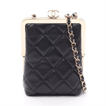 CHANEL Matelasse Kiss-lock Chian Shoulder Crossbody Bag AP2496 leather Plastic
