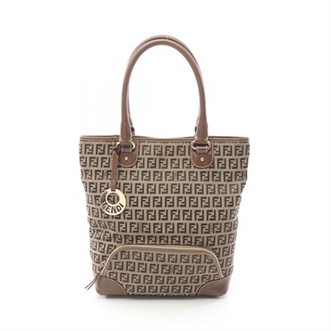 FENDI Zucchino Tote Handbag canvas leather Beige Brown Used Women