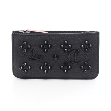 Christian Louboutin Studded Card Case coin purse leather Black Red Used Women