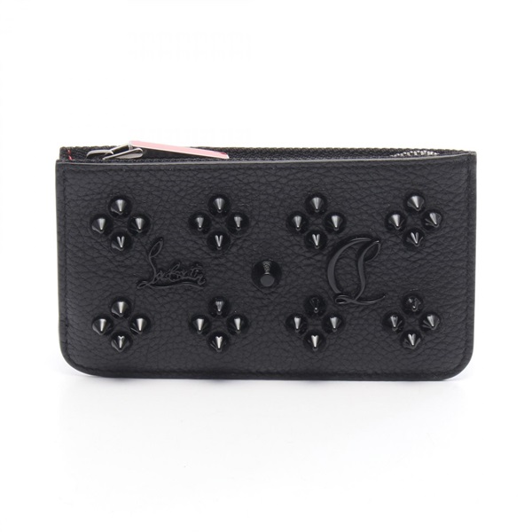 Christian Louboutin Studded Card Case coin purse leather Black Red Used Women