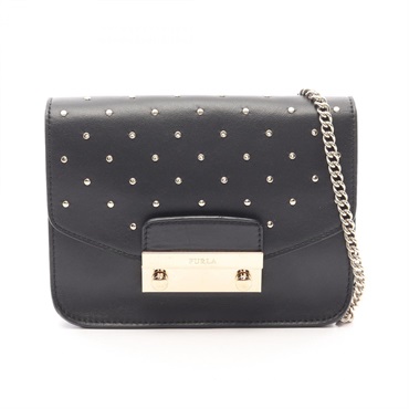 Furla Metropolis Mini Studs Chain Shoulder Crossbody Bag G6400 leather BK Used