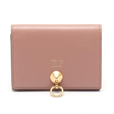 FENDI By the way Card Case holder 8M0217 leather Pink Used Women GHW