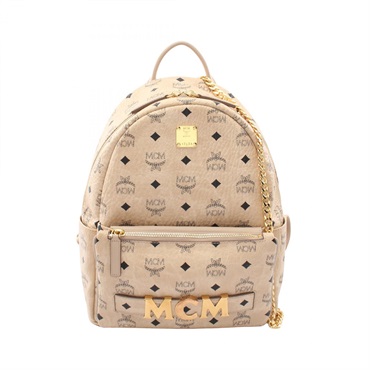 MCM Visetos Rucksack Backpack PVC coated canvas leather Beige GHW Used Women