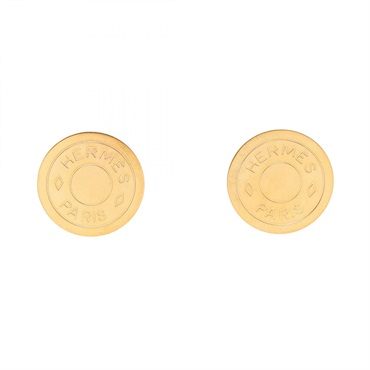 HERMES Sellier Round Earring Gold Plated GHW Used Women
