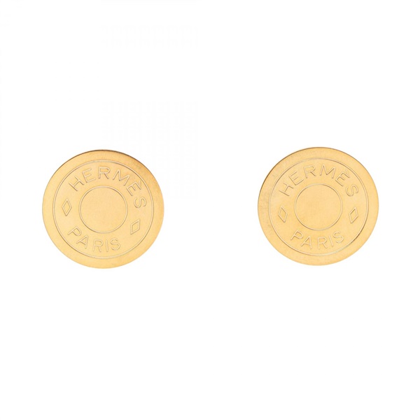 HERMES Sellier Round Earring Gold Plated GHW Used Women