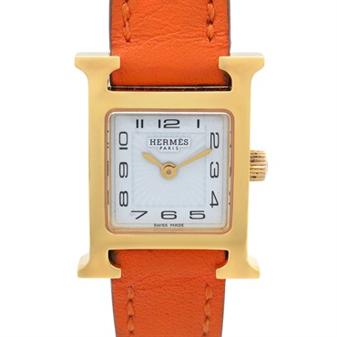HERMES H watch mini Wrist Watch HH1.101 Quartz GP Leather belt Used Women