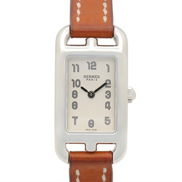 HERMES Nantucket Wrist Watch NA2.110 Quartz SS Leather belt White Used Women