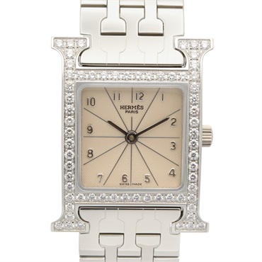 HERMES H Watch Diamond Bezel Wrist Watch HH1.230.271 Quartz SS Used Women