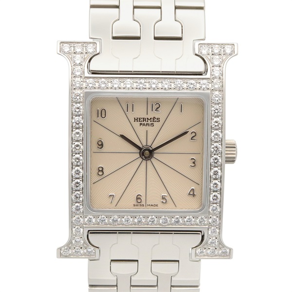 HERMES H Watch Diamond Bezel Wrist Watch HH1.230.271 Quartz SS Used Women