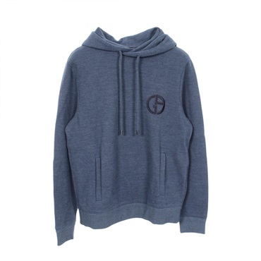 GIORGIO ARMANI Logo embroidery Hoodie cotton Blue #50 Used Women