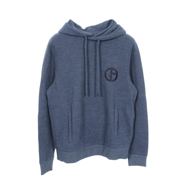 GIORGIO ARMANI Logo embroidery Hoodie cotton Blue #50 Used Women