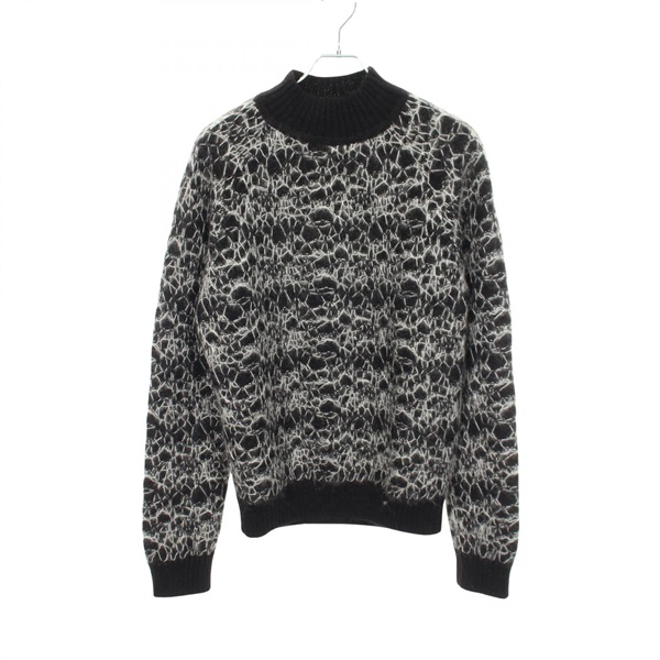 SAINT LAURENT PARIS Mock Neck Knitwear Sweater 632007 Moheya Black White Used #L