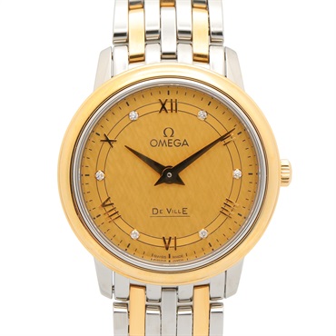 OMEGA De Ville Prestige 6P Diamond Wrist Watch Quartz 18KYG Gold SS NEW women