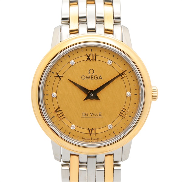 OMEGA De Ville Prestige 6P Diamond Wrist Watch Quartz 18KYG Gold SS NEW women