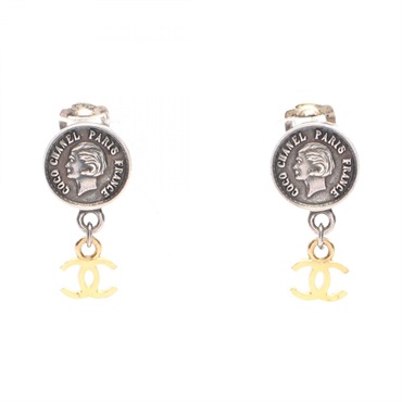 CHANEL COCO Mark Medallion Swing Round Earring metal Used Women CC