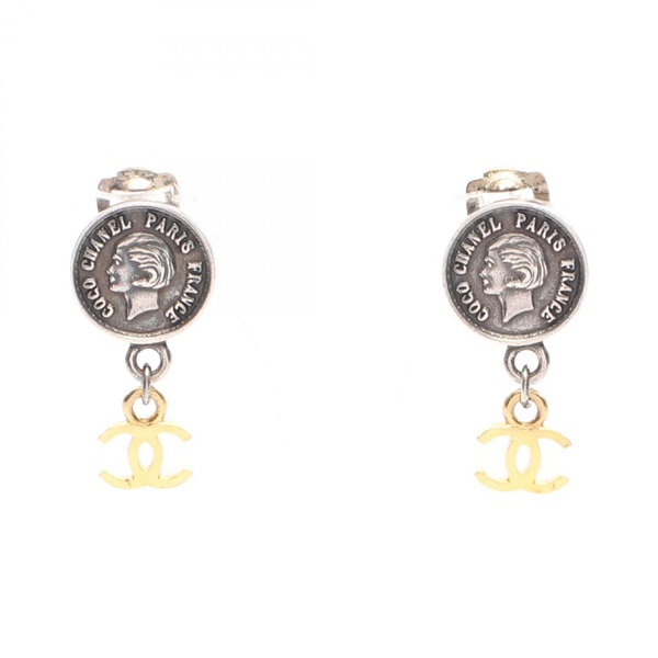 CHANEL COCO Mark Medallion Swing Round Earring metal Used Women CC
