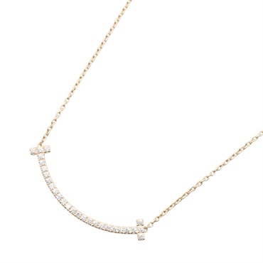 TIFFANY＆CO T Smile Medium Diamond Necklace 18KPG Pink Rose Gold Used women
