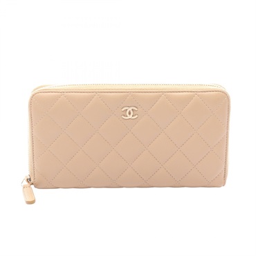 CHANEL Matelasse Around long wallet A50097 Lamb sheep leather Beige Used GHW CC
