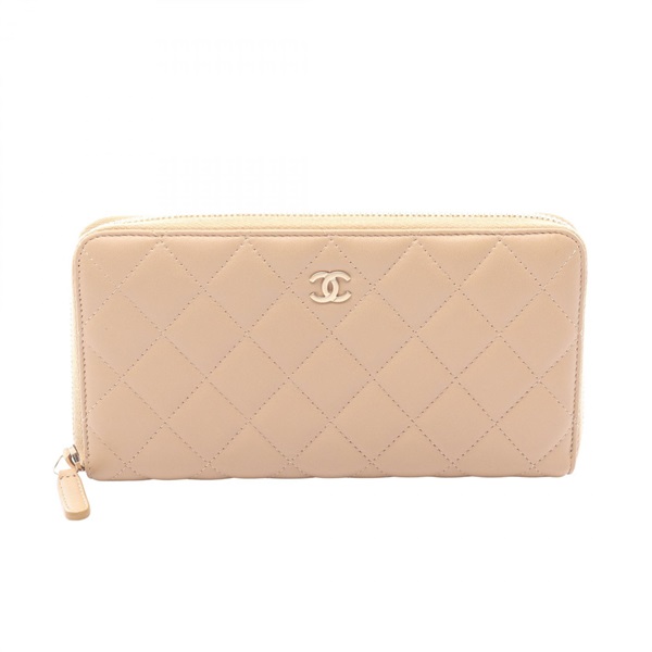 CHANEL Matelasse Around long wallet A50097 Lamb sheep leather Beige Used GHW CC