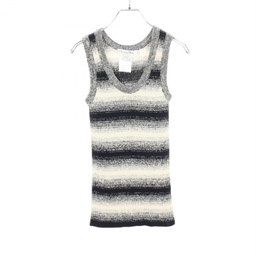 Dior Border knitwear Sleeveless Tank top cotton Navy Beige Used Women size 38
