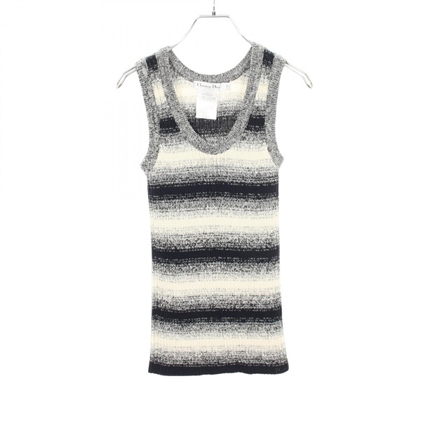 Dior Border knitwear Sleeveless Tank top cotton Navy Beige Used Women size 38